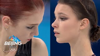 Trusova vs Shcherbakova Sidebyside of skaters stellar free skates  Winter Olympics 2022 [upl. by Putscher]