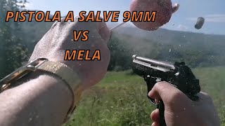 Beretta 92 a salve 9mm BRUNI VS mela  esperimento con prova di sparo [upl. by Veats258]