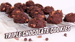 Super Gooey Triple Chocolate Chip Cookies  New York Style [upl. by Arukas]