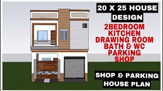 20 x 25 house plan 20 x 25 house design 500 SQFT  small house plan shop house plan  parking [upl. by Evadne]