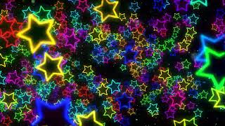 Bright colorful neon stars flying in a black background [upl. by Nivi]