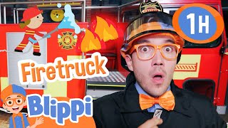 Blippi Rides in a Firetruck 1 Hour of Fire Vehicles for Kids [upl. by Daugherty]