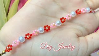 Diy Beaded Lace Bracelet with Pearls and Seed Beads How to make beaded bracelet [upl. by Alana392]