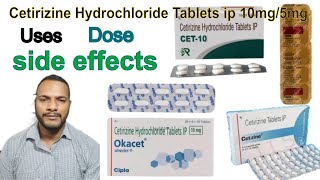 Cetirizine Hydrochloride Tablets ip 10mg5mg Tablet uses dose side effects [upl. by Iralav]