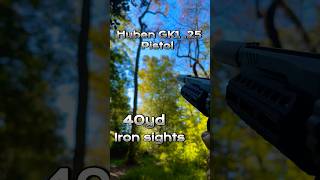 Pistol with iron sights goes 40yd  Huben GK1 Squirrel Hunting Headshot airgun airgunhunting [upl. by Anirba475]