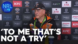 Tim Sheens unimpressed with tough calls against Tigers NRL Presser  NRL on Nine [upl. by Anitram]