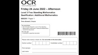 OCR level 3 FSMQ Additional Maths June 2022 [upl. by Yemerej]