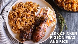 JERK CHICKEN PIGEON PEAS AND RICE  Jehan Can Cook [upl. by Haridan]