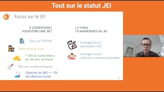 Tout sur le statut Jeune Entreprise Innovante JEI [upl. by Eseekram]