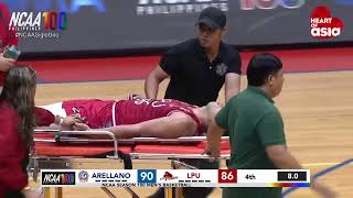 JM Bravo of the LPU Pirates collapsed during the fourth quarter of the ArellanoLPU match  NCAA 100 [upl. by Elberta]