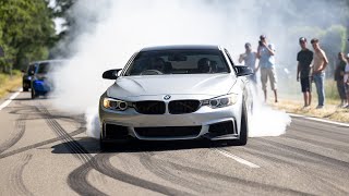 Modified BMWs Leaving Bimmerfest  BURNOUTS 919HP Single Turbo M4 Manhart M4 900HP M140i M4 CSL [upl. by Aubrette]