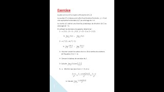 2 BAC  EXERCICE ÉTUDE DE FONCTION NUMÉRIQUE COURBE DE FONCTION VARIATION ASYMPTOTE TANGENTE [upl. by Cassaundra]