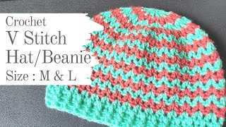 V Stitch HatBeanie  In 2 Sizes  Adult Medium amp Large  1 hour Crochet Beanie [upl. by Metah347]