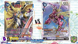 DIGIMON TCG Lucemon X Purple vs LordKnightmon X Purple [upl. by Mateo]