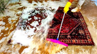 120 Year old PERSIAN carpetwashing Handwoven antique Rug satisfying [upl. by Jaan]