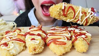 ASMR Korean Mozzarella CORN DOGS messy Extreme CRUNCHY Eating Sounds No Talking [upl. by Alin648]