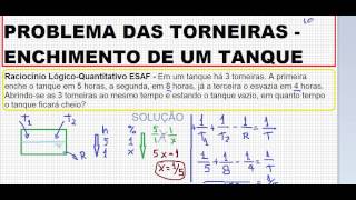 Curso de Matemática Problema das torneiras ralos sifões tanques Raciocínio Lógico Quantitativo ESAF [upl. by Terese]