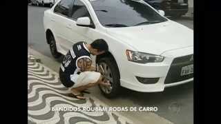 Bandidos roubam rodas de carros estacionados em Santos SP [upl. by Ytoc942]