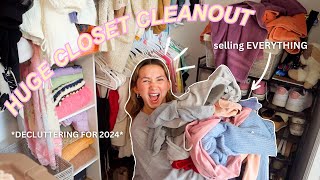 HUGE CLOSET CLEANOUT FOR 2024  decluttering organizing and getting rid of everything [upl. by Aelem]