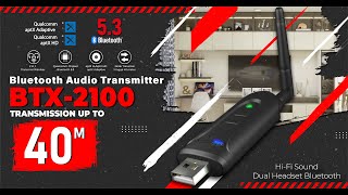 Bluetooth Audio Transmitter 53 AUX 35mm aptX Adaptive HD PX BTX2100 [upl. by Ahseem]