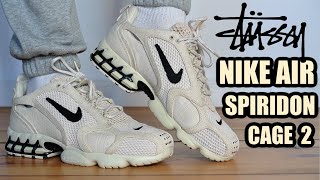 STUSSY NIKE AIR ZOOM SPIRIDON CAGE 2 FOSSIL REVIEW  ON FEET amp SIZING  RESELL [upl. by Enileuqaj614]