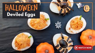 Spooky Halloween Appetizers Spider amp Pumpkin Deviled Eggs [upl. by Hendry182]