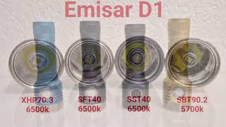 Emisar D1 XHP703 6500k  SFT40 6500k  SST40 6500k  SBT902 5700k comparison [upl. by Odlopoel]