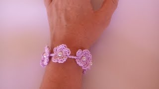 Bracciale Fiorellini ad Uncinetto Crochet Bracelet Flowers  Brazalete crochet Pulsera Crochet [upl. by Sined]