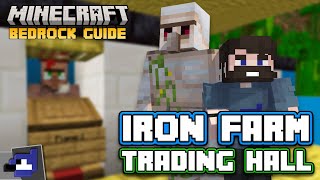 Simple IRON FARM w VILLAGER TRADING HALL Tutorial  Minecraft Bedrock Guide 120 [upl. by Smada440]