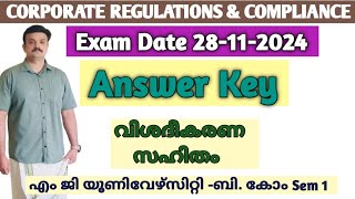 Corporate Regulations amp Compliances2024 November Exam Question answer keyMG University BCom Sem1 [upl. by Ainerbas]