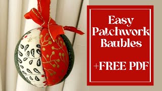 Easy NoSew quotQuiltedquot Fabric Baubles  DIY Christmas Tree Ornaments  FREE Pattern [upl. by Joye]