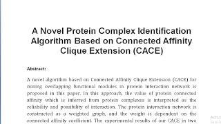 A Novel Protein Complex Identification Algorithm Based on Connected Affinity Clique Extension CACE [upl. by Adnarym808]