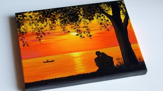 A Romantic Couple in the Sunset Painting  Couple Painting  Sunset Painting [upl. by Orv]