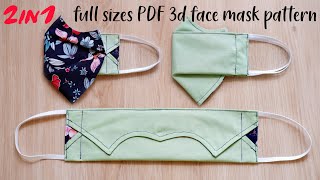 2in1 Breathable 3D Face Mask  Full Sizes PDF 3D Face Mask Pattern  DIY Face Mask [upl. by Ahsikit]