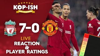 THE REDS IN SEVEN HEAVEN  LIVERPOOL 70 MAN UTD  LIVE INSTANT MATCH REACTION amp PLAYER RATINGS [upl. by Leahcimluap]