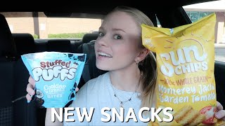 lets REVIEW NEW snacks  SunChips monterey cheddar garden tomato amp oreo stuffed puffs marshmallows [upl. by Nicola]