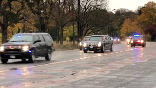 Massive motorcade of US President Donald Trump going to the American Cemetery in Suresnes France [upl. by Aicatsue539]