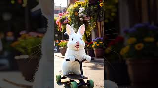 The Cute Rabbit Walking With Skateboard rabbit shorts cuterabbit cuterabbitvideo skateboard [upl. by Angelika]