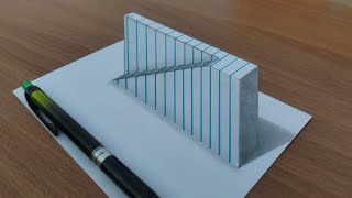 3d drawing wall on paper for beginners step by step [upl. by Kimble137]