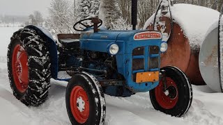 Old Tractor Driving in Deep Snow  How to Start Fordson Super Dexta [upl. by Oeniri9]