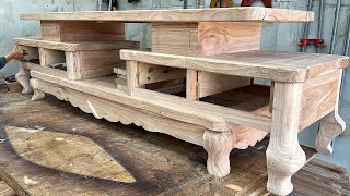 Creative Woodworking Project Techniques TV Shelf Design With Extremely Unique Curved Wood Slats [upl. by Eetsud]