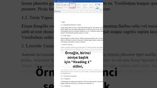 Word de İçindekiler Tablosu Nasıl Oluşturulur shorts [upl. by Annahaj217]