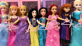 8 Dresses for 8 Disney Princesses Cinderella Rapunzel Elsa Anna Ariel Jasmine Aurora Snow White Doll [upl. by Westland648]