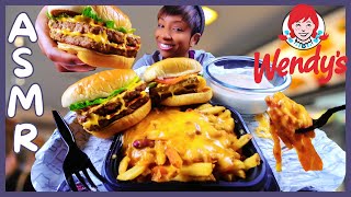 ASMR  MUKBANG WENDYS BACONATOR CHEESEBURGERS  CHILI CHEESE FRIES [upl. by Icyaj174]