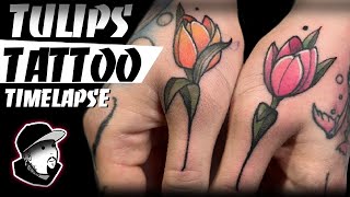 TULIP Neo Traditional  TATTOO TIMELAPSE [upl. by Nomolas]