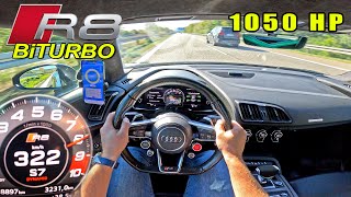 1050HP Audi R8 V10 BiTURBO  322KMH on AUTOBAHN [upl. by Hanshaw]