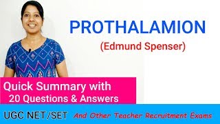 PROTHALAMION BY EDMUND SPENSER QUICK SUMMARY WITH 20 QUESTIONS AND ANSWERS FOR UGC NET ENGLISH [upl. by Lashonde]