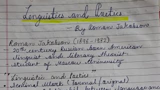 Linguistic and poetics by Roman Jakobson part 2   English Honours  first time on youtube [upl. by Volpe]