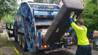 Republic Services Mack LR Mcneilus rear loader garbage truck on a resi trash route Bulk Pickup [upl. by Latsirhc172]