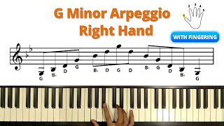 G Minor Arpeggio  Right Hand With Fingering  Trinity Grade 2 Arpeggios [upl. by Sachi]